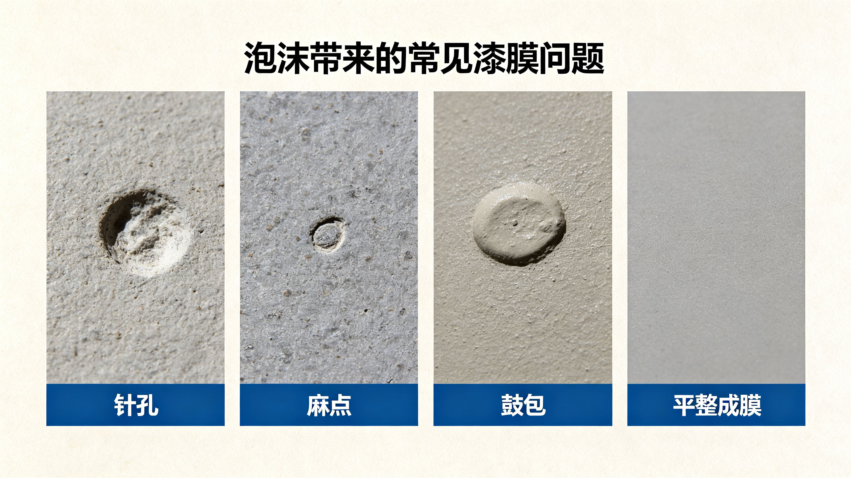 泡沫带来的的常见漆膜问题vs正常平整成膜