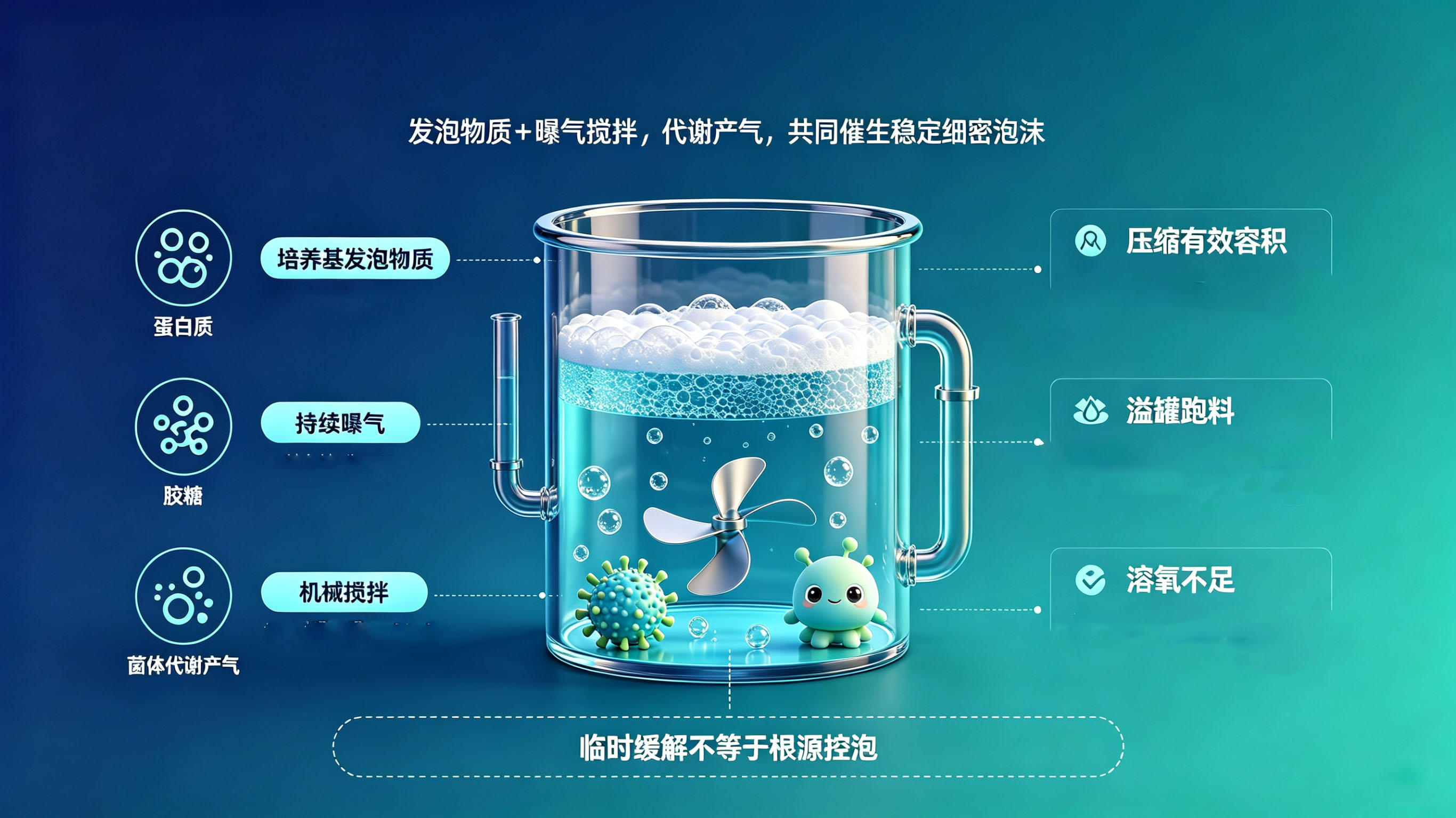 图1：发酵过程中泡沫产生的常见原因和带来的危害（图片由AI生成）